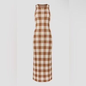 Toccin Emerson Sleeveless Brown and Cream Check Midi Dress size Medium